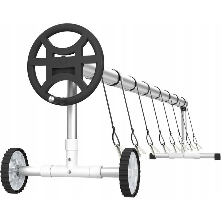 Sistem de Rulare Folie pentru Piscina, 300-570 cm, Aluminiu si Inox, Accesorii Montaj Incluse, Culoare Argintie