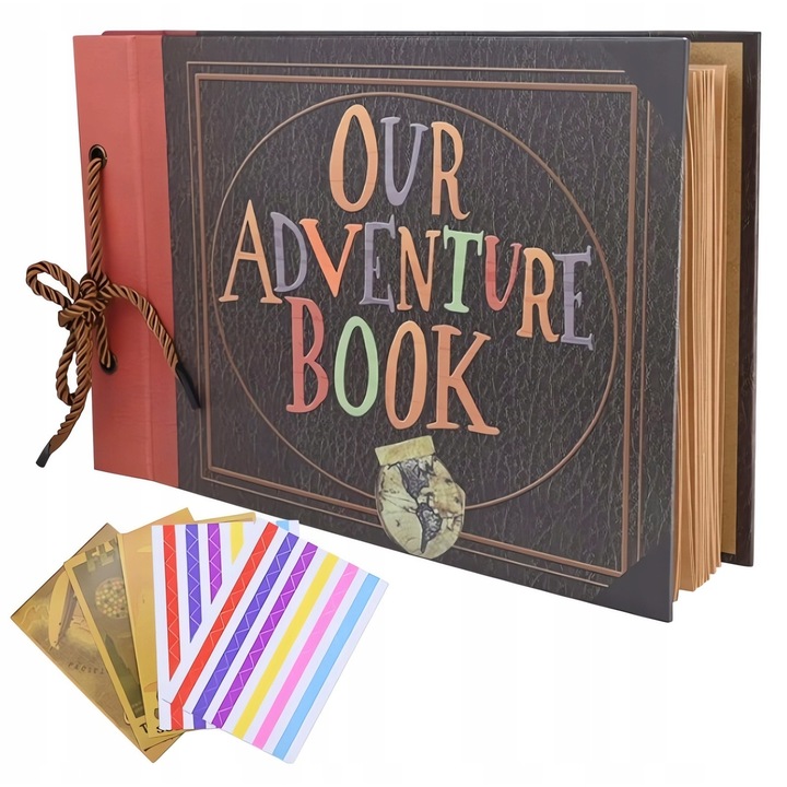 Album foto, Our Adventure Book, 80 pagini, design retro, 29x19x2cm, set cu 2 autocolante