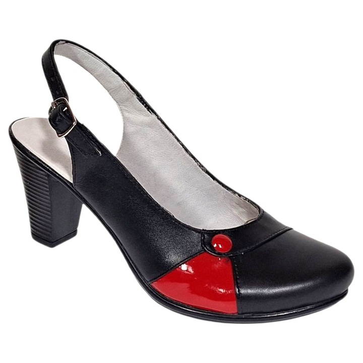 Pantofi dama eleganti slingback cu toc gros design modern si confort 200821, Rosu/Negru, 40