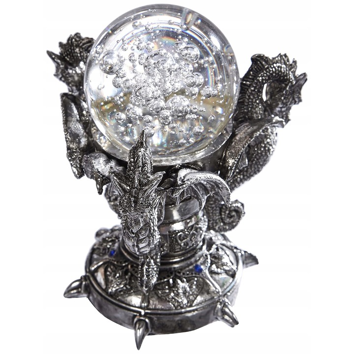 Glob decorativ cu dragoni, 10x10x14cm, argintiu
