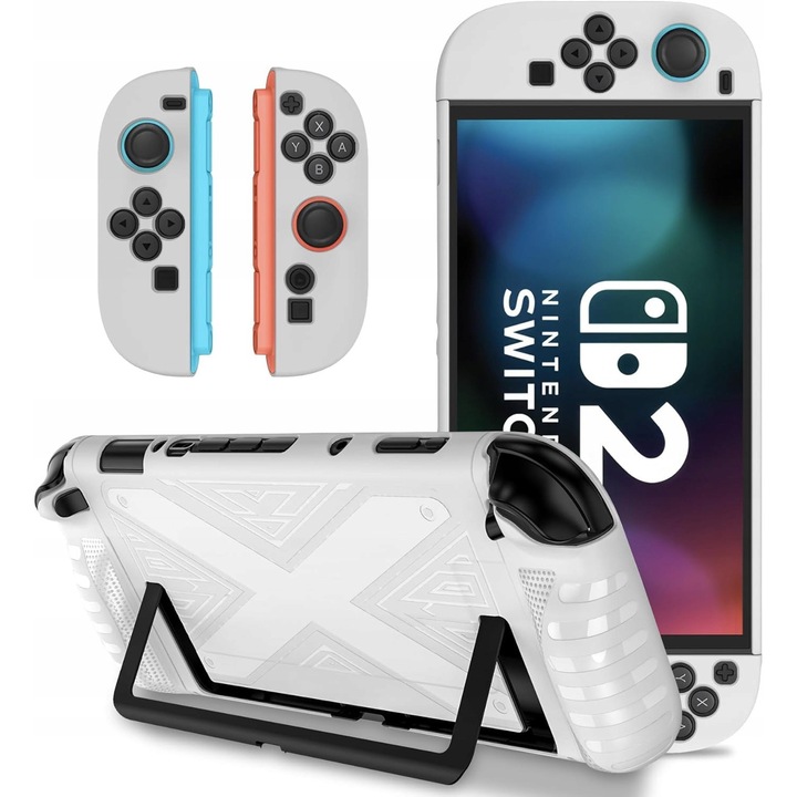 Etui slim TPU pentru Nintendo Switch 2, alb, rezistent la socuri, ergonomic