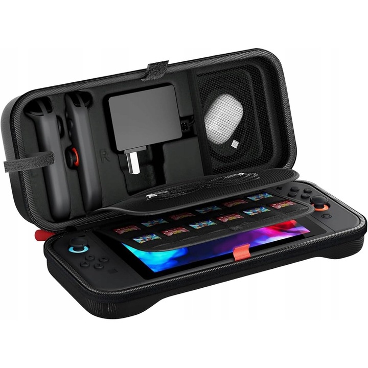 Etui transport pentru consola, 10 locuri pentru jocuri, material EVA, interior moale, dimensiuni XL