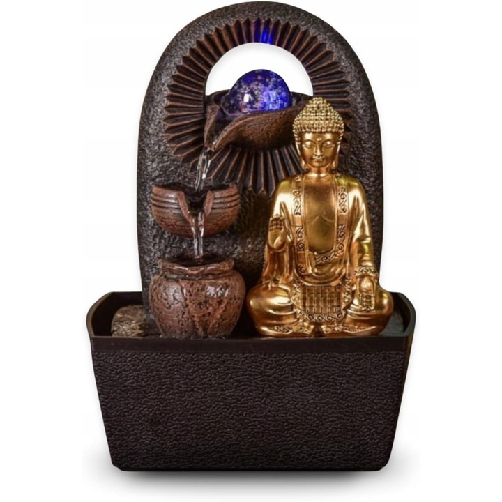 Декоративен фонтан със статуетка на Буда, LED осветление, 30x20см, многоцветен