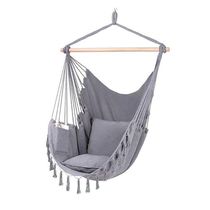 Хамак с възглавници, сив, 130x100 см, комплект