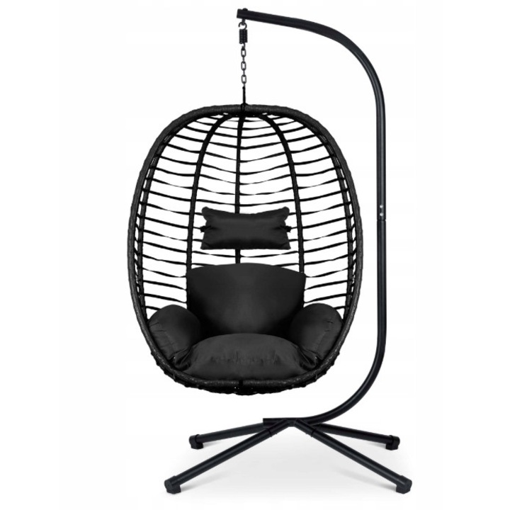 Scaun suspendat, negru, 81x58x64,5cm, set cu perne
