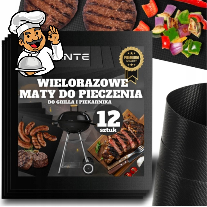 Set 12 mata teflonata pentru gratar, 40x33 cm, rezistenta la temperaturi de pana la 260°C, reutilizabila
