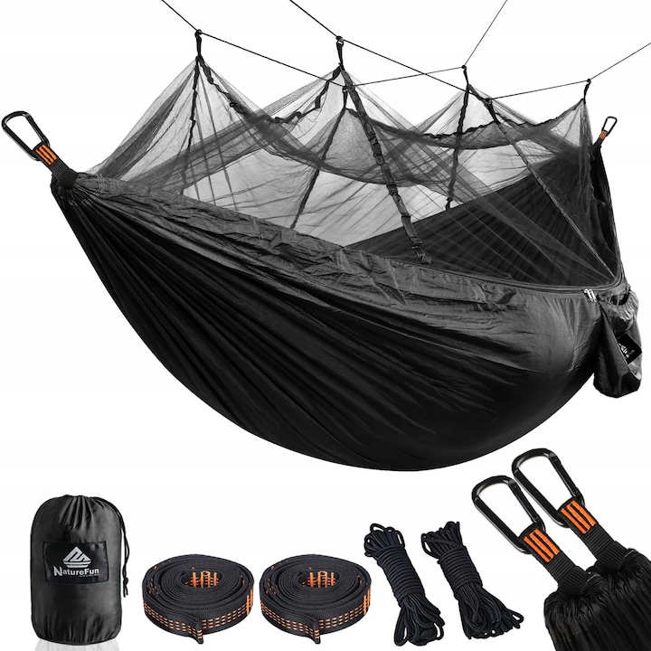Hamac, 300kg, 275x140cm, nylon, respirabil, uscat rapid, negru