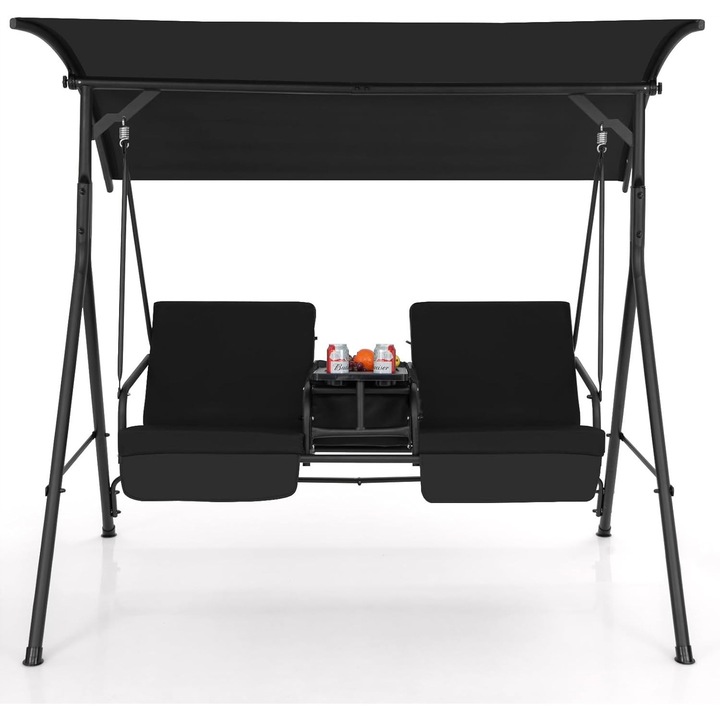 Hamac 2 persoane cu baldachin, negru, 181x124x161,5cm, cu tava rotativa si torba racire 23L