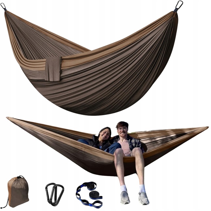 Външен хамак, 300x200 см, ултралек, кафяв, комплект с аксесоари