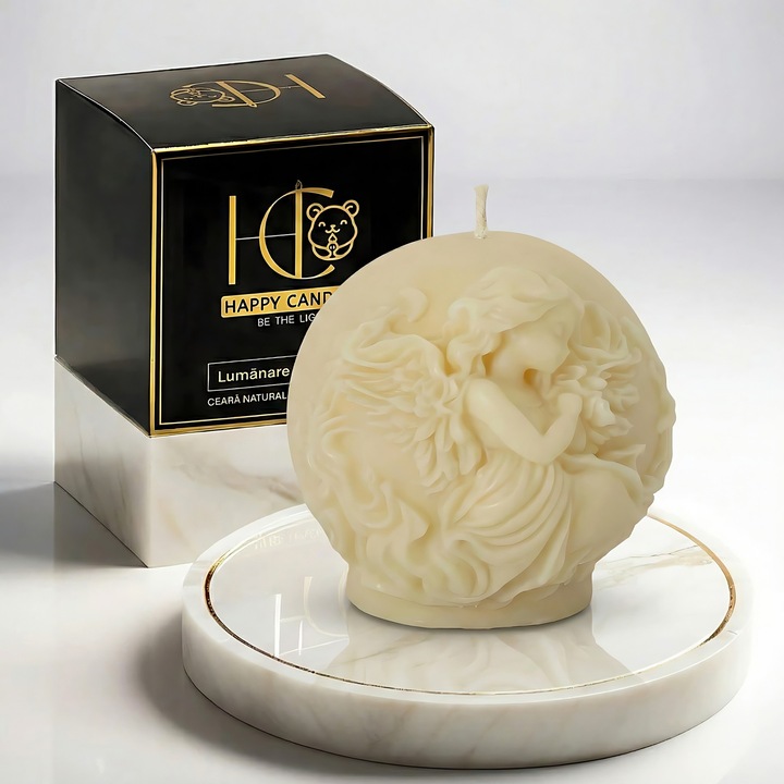 Свещ от естествен пчелен восък, Happy Candles, Сфера Ангелика, Жълта, Ръчна изработка, Великден, Коледа, 160гр