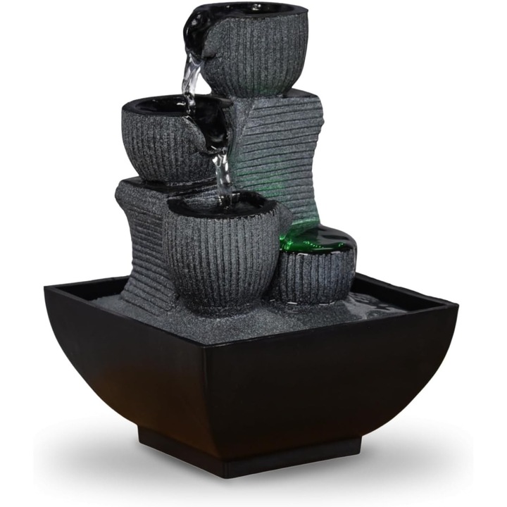 Декоративен фонтан Zen Light, 4 стъпала, LED осветление, черен, 13x12x18см