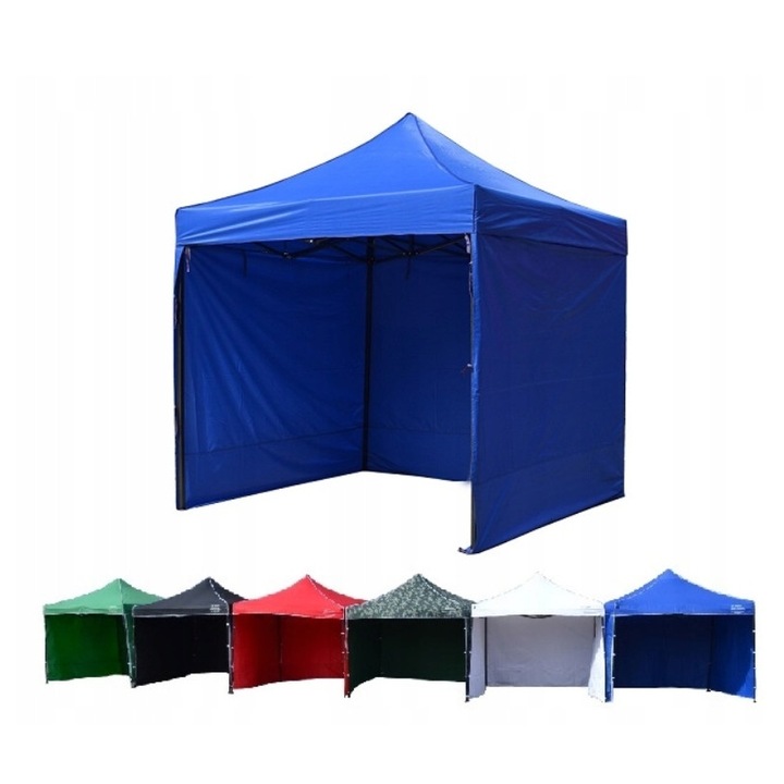 Pavilion comercial rezistent 3x3m, model S4, 26kg, impermeabil, albastru, set complet cu 3 pereti