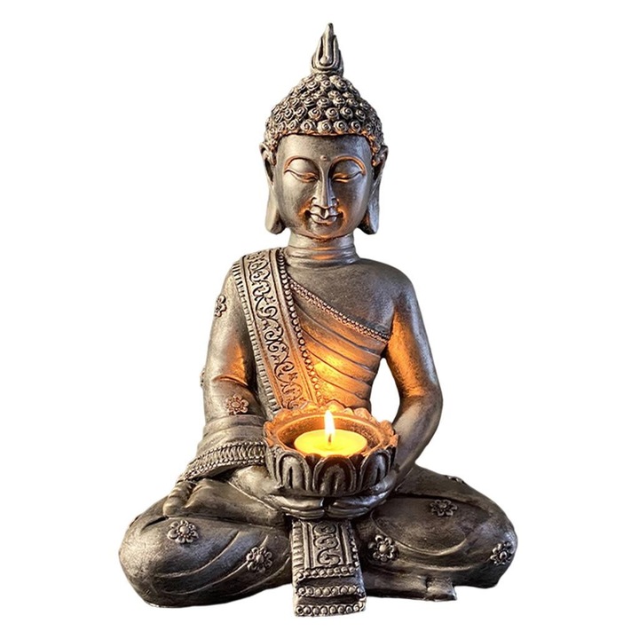 Статуя Buddy, декоративна, пясъчник и смола, естествена, 21x31см