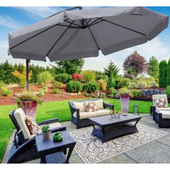 Umbrela de gradina, 350 cm, 8 brate, gri inchis sau bej inchis, set