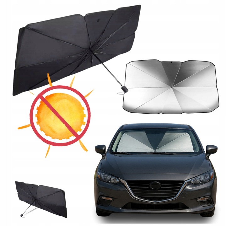 Autó napellenző, 110x65cm, hatékony védelem, kompakt, ezüst