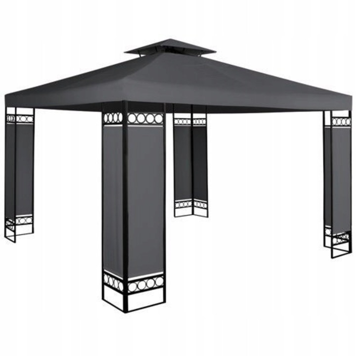 Pavilion gradina 3x3m, antracit, poliester 180G, structura metalica, set cu perie si skrobak