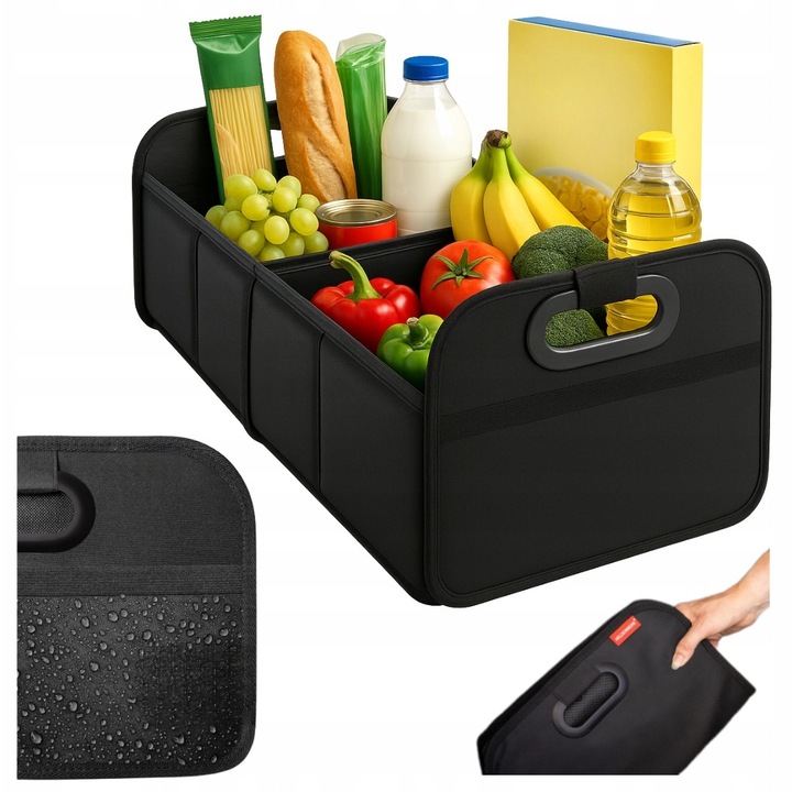 Összecsukható autós csomagtartó rendszerező, vízálló, fekete, 52x38x26cm
