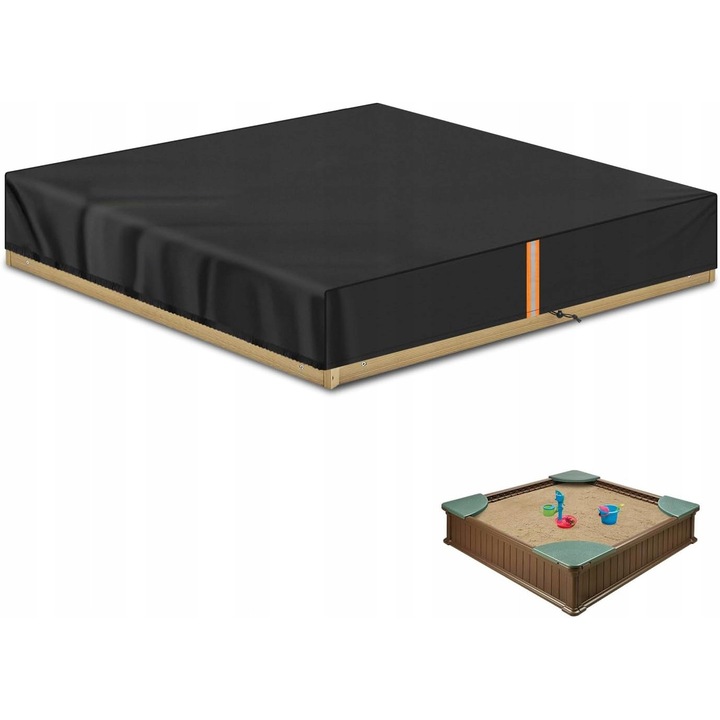 Patura de protectie pentru nisip, 150x150x20cm, rezistenta la apa, antitrasnet, negru, set accesorii de depozitare