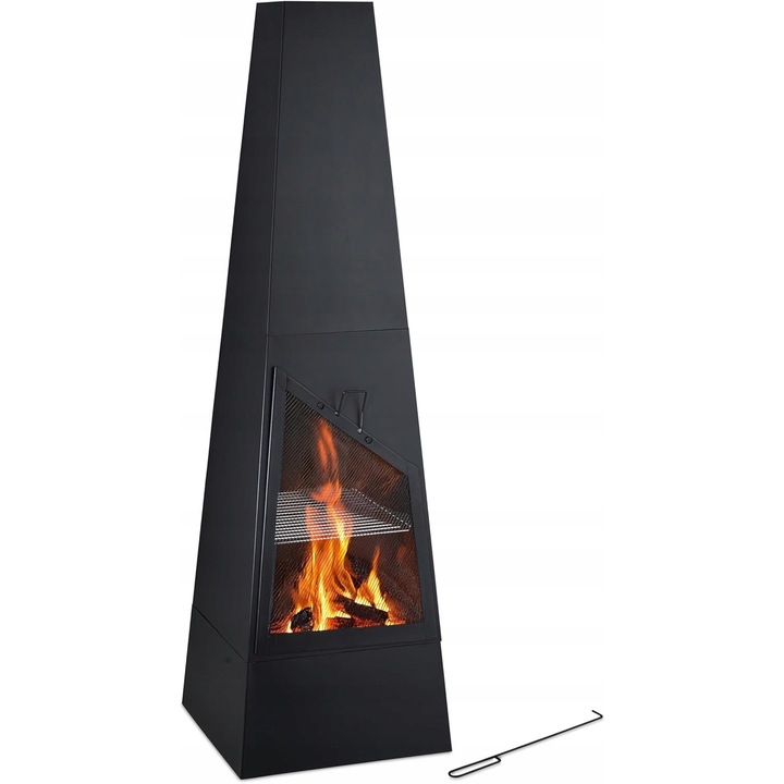 Semineu exterior cu functie de incalzire si gratar, negru, 149x44,5x44,5cm, set complet