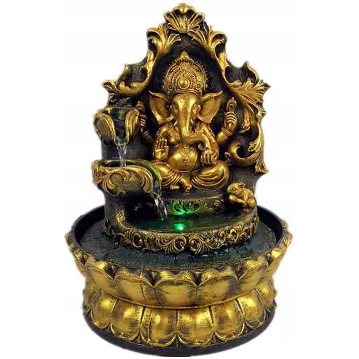 Декоративен фонтан Ганеша, 30x45см, златни и черни цветове, комплект статуетки за интериор