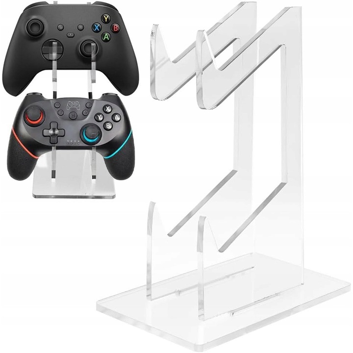 Stojak dublu pentru controlere PS5, Xbox, Switch, acrilic transparent, 9x13,9x19,4cm, set