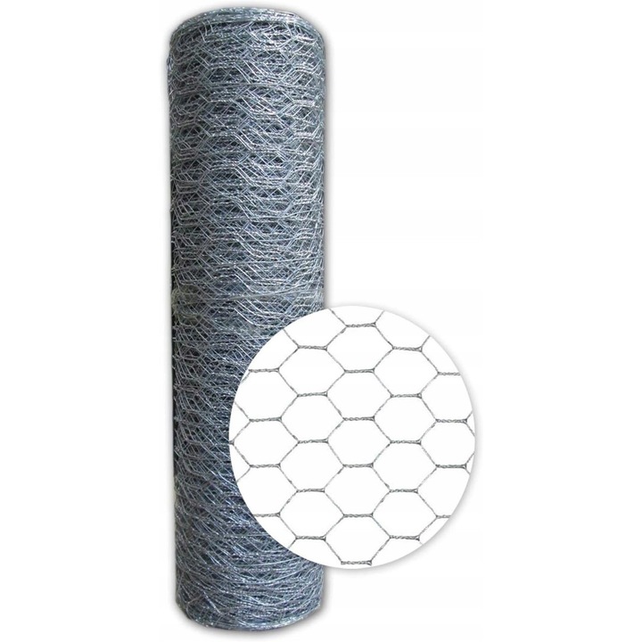 Plasa hexagonala din otel zincat, 25m x 50cm, ochiuri 25mm