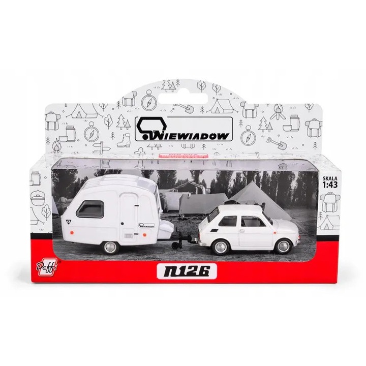 Masinuta Fiat 126p si remorca, DAFFI, alb, 1:43