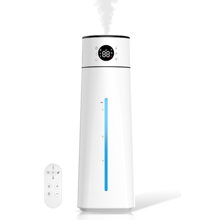 MPM MNP-03 Umidificator cu ultrasunete cu zgomot redus Uleiuri esentiale 300 ml/h Filtru ceramic mare 5 litri 30 m2 50 ore Alb electric