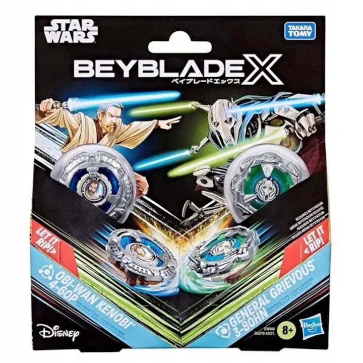 Set arme de jucarie Beyblade Star Wars, Hasbro, Obi-Wan vs Grievous, 8 ani+, plastic si metal