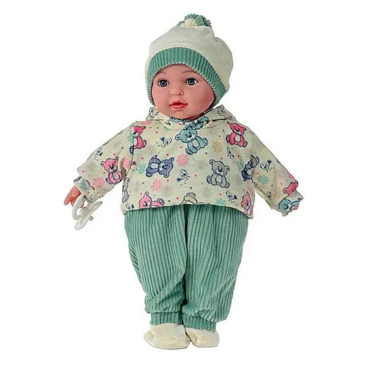 Papusa interactiva Adar, 40cm, cu sunete, imbracata in set moale cu ursuleti, verde