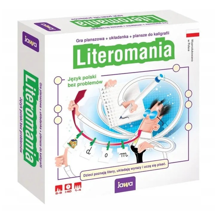 Joc de societate JAWA Literomania, 5-8 ani, set cu litere, planse stergabile