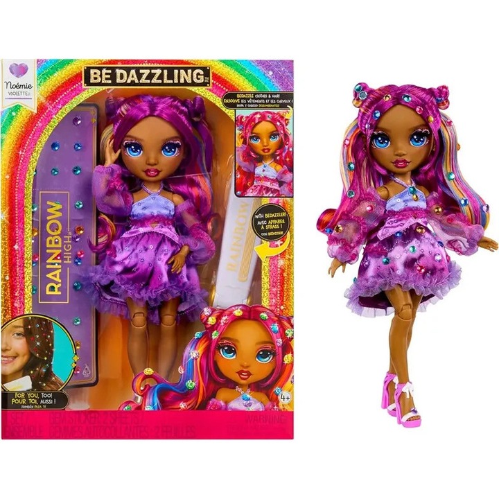 Rainbow High Noemie Violette baba, 28 cm, lila, szett kiegészítőkkel és kristályokkal