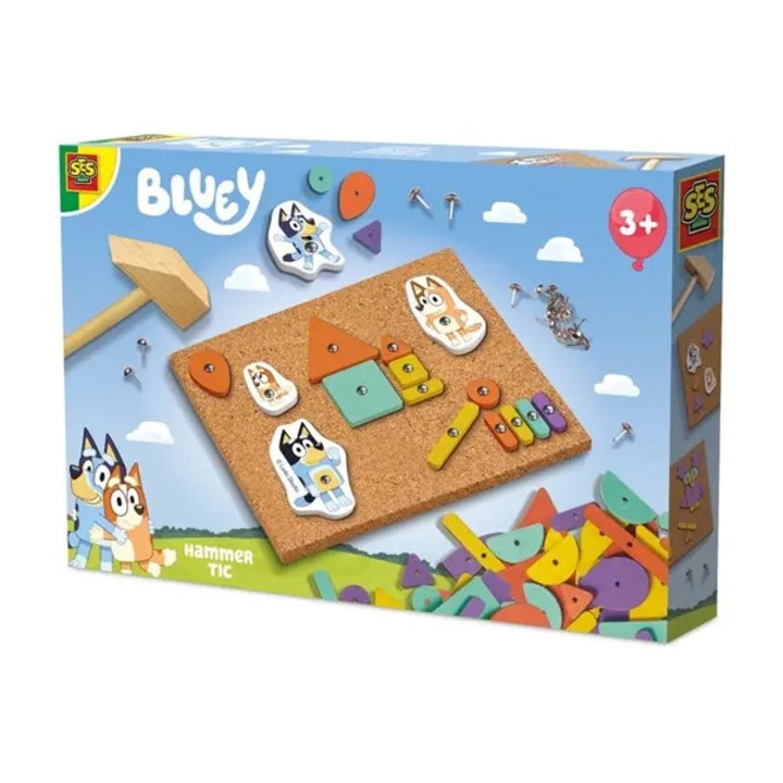 Tabla de pluta cu ciocan, Ses Creative, set cu 27 forme din lemn si 4 figurine Bluey, 3+ ani