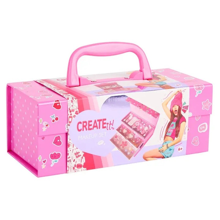 Cufar cosmetic pentru copii, CANENCO, 3 niveluri, violet-roz, set cu diverse nuante