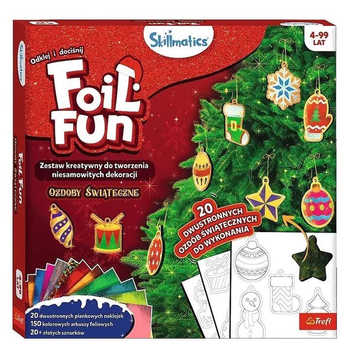 Set creativ TREFL Skillmatics Foil Fun - Ornamente de Craciun, multicolor, pentru dezvoltarea motricitatii