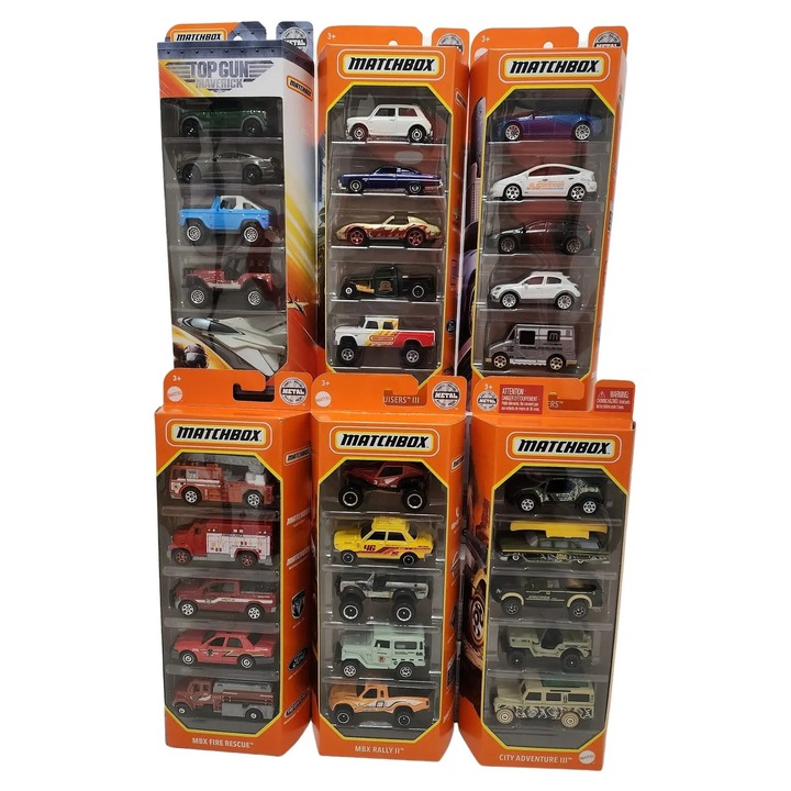 Set 5 masinute Matchbox, MATTEL, detalii realiste, multicolor