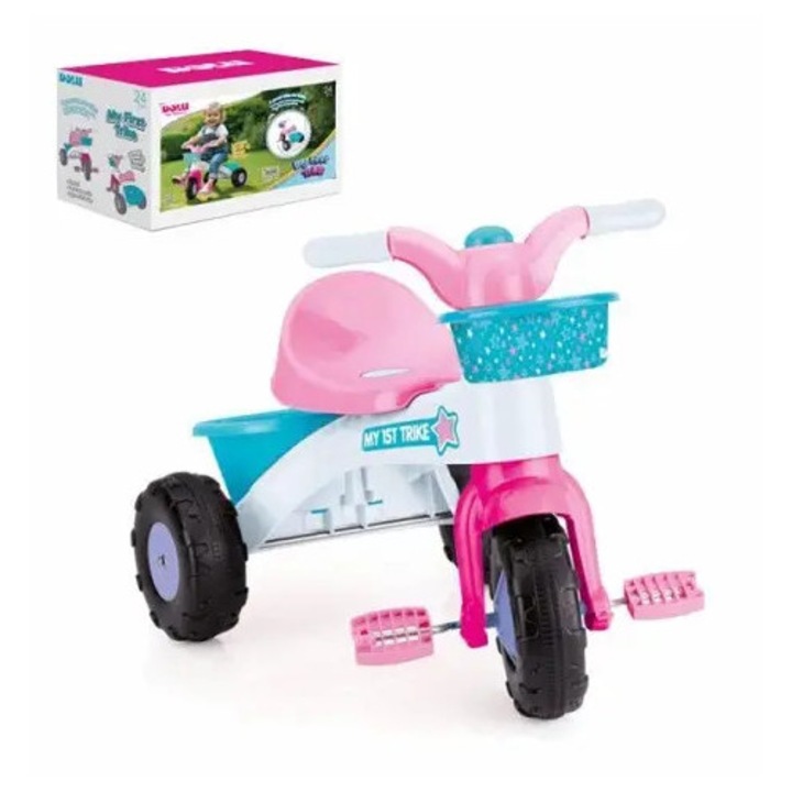 Tricicleta Dolu My First Trike, roz, alb si turcoaz, 64x28x45cm, pentru copii de la 24 luni
