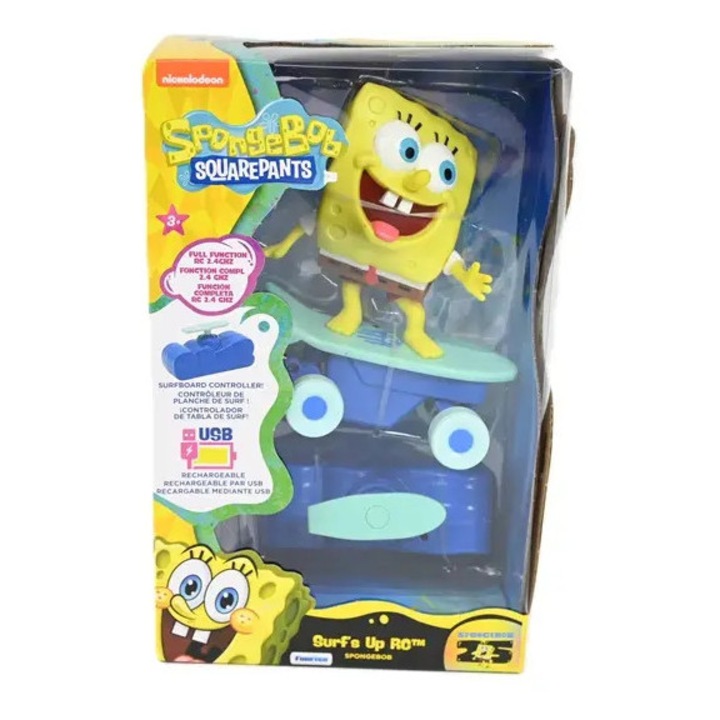 Figurina SpongeBob pe skateboard, FUNRISE TOYS, USB, 2,4 GHz, multicolor