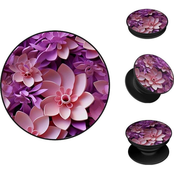Suport telefon Sonique 3D Flower Series, roz, design ergonomic, material plastic rezistent