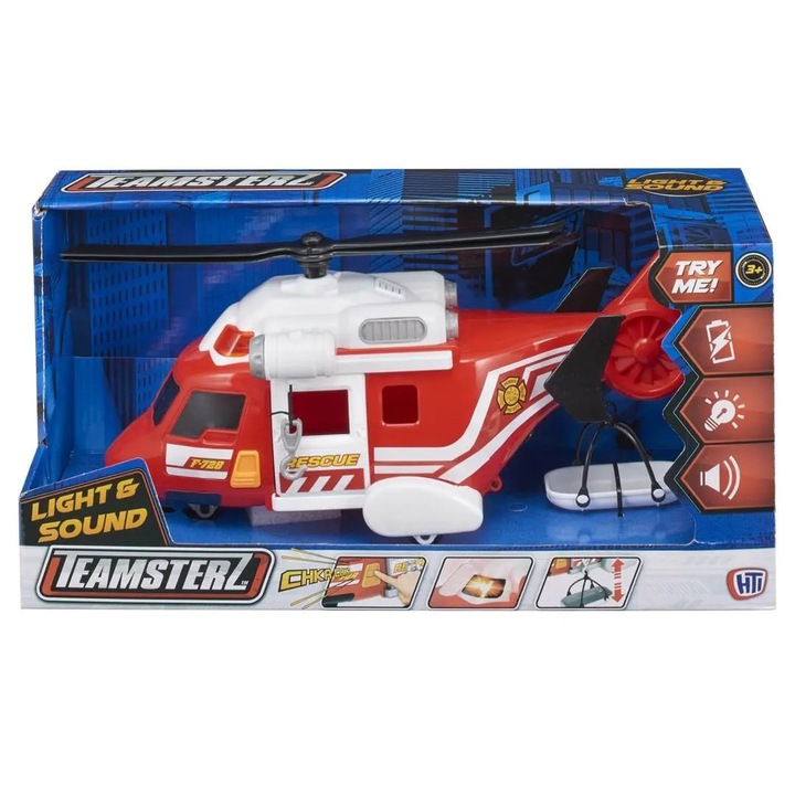 Elicopter de salvare TEAMSTERZ, cu lumini intermitente, sunet realist, 3 baterii AAA, dimensiuni 30x30x15cm