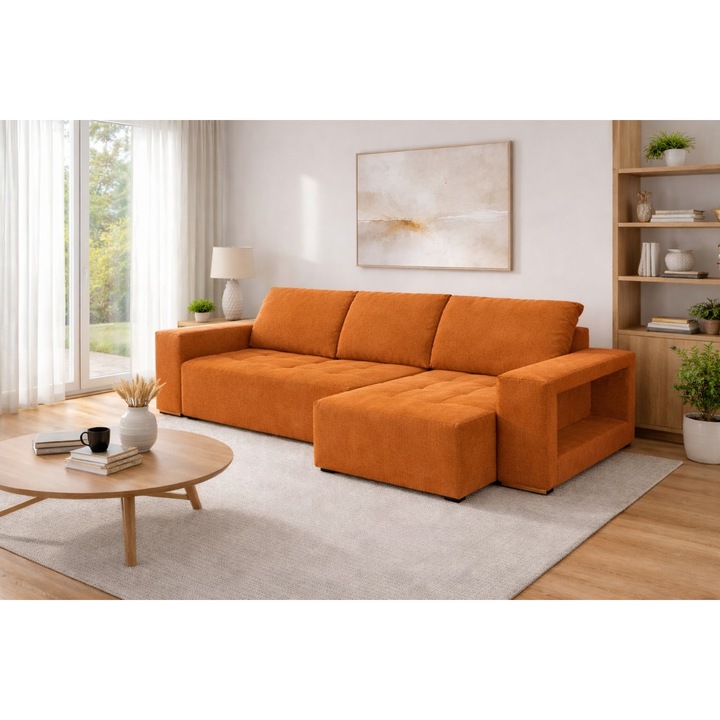 Coltar tapitat extensibil stanga 140x270, culoare maro mango