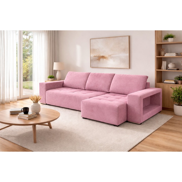 Coltar tapitat extensibil stanga 140x240, culoare lilac