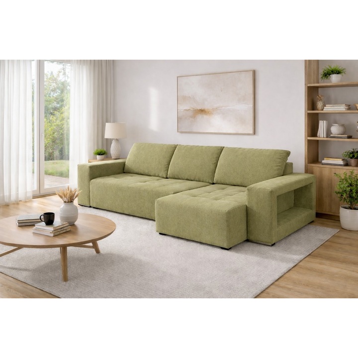Coltar tapitat extensibil stanga 130x240, culoare verde kiwi