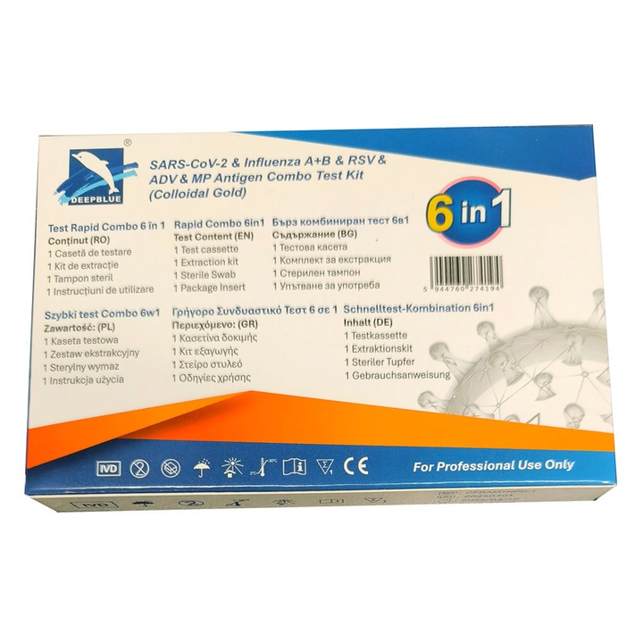 Test Rapid de Detectare SARS-CoV-2 & Gripa A/B & ADV & RSV & MP deepblue