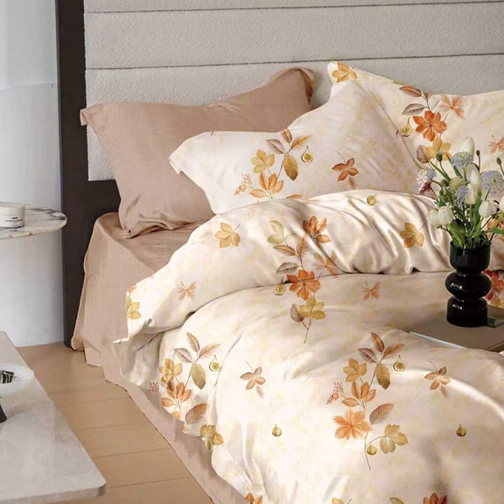 Lenjerie pat dublu Finet Bumbac 6 piese cu husa saltea 160x200 sau 180x200 cm, pilota 200x230 cm, 2 fete perna 50x70 si 70x70 cm, Portocaliu / Bej, Ralex Pucioasa