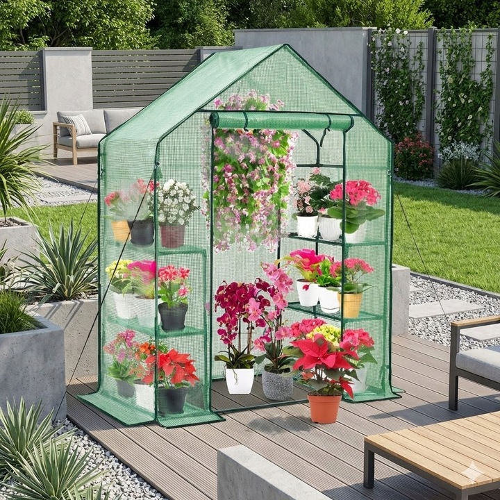 Mini sera foliara 195x143x73cm, 4 rafturi, structura din otel, set cu e-book