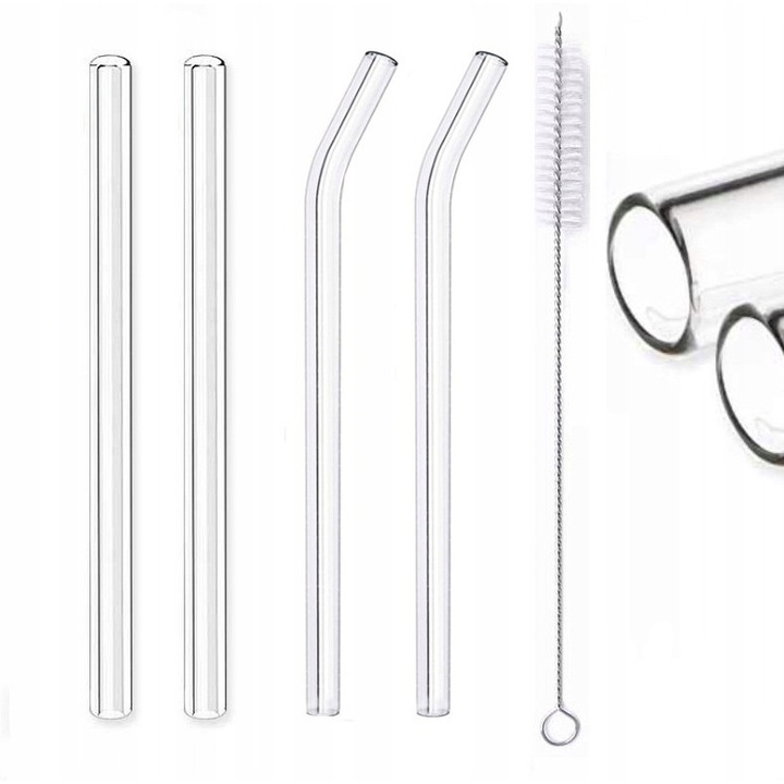 Set 4 paie din sticla pentru Bubble Tea, transparent, 200mm, 14mm