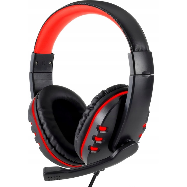 Casti gaming, set cu microfon, jack 3,5 mm, constructie pe ureche, compatibile PS4, PS5, PC, Xbox, dimensiuni 18x18,5x7cm