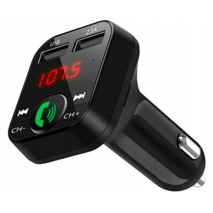 FM Bluetooth autós adó, kihangosító funkcióval, 12V/24V, fekete