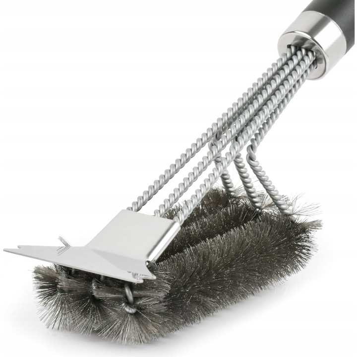 Szczotca de curatare gratar inox 3 in 1 cu racleta, lungime ajustabila, pentru gratar gaz, carbune, electric
